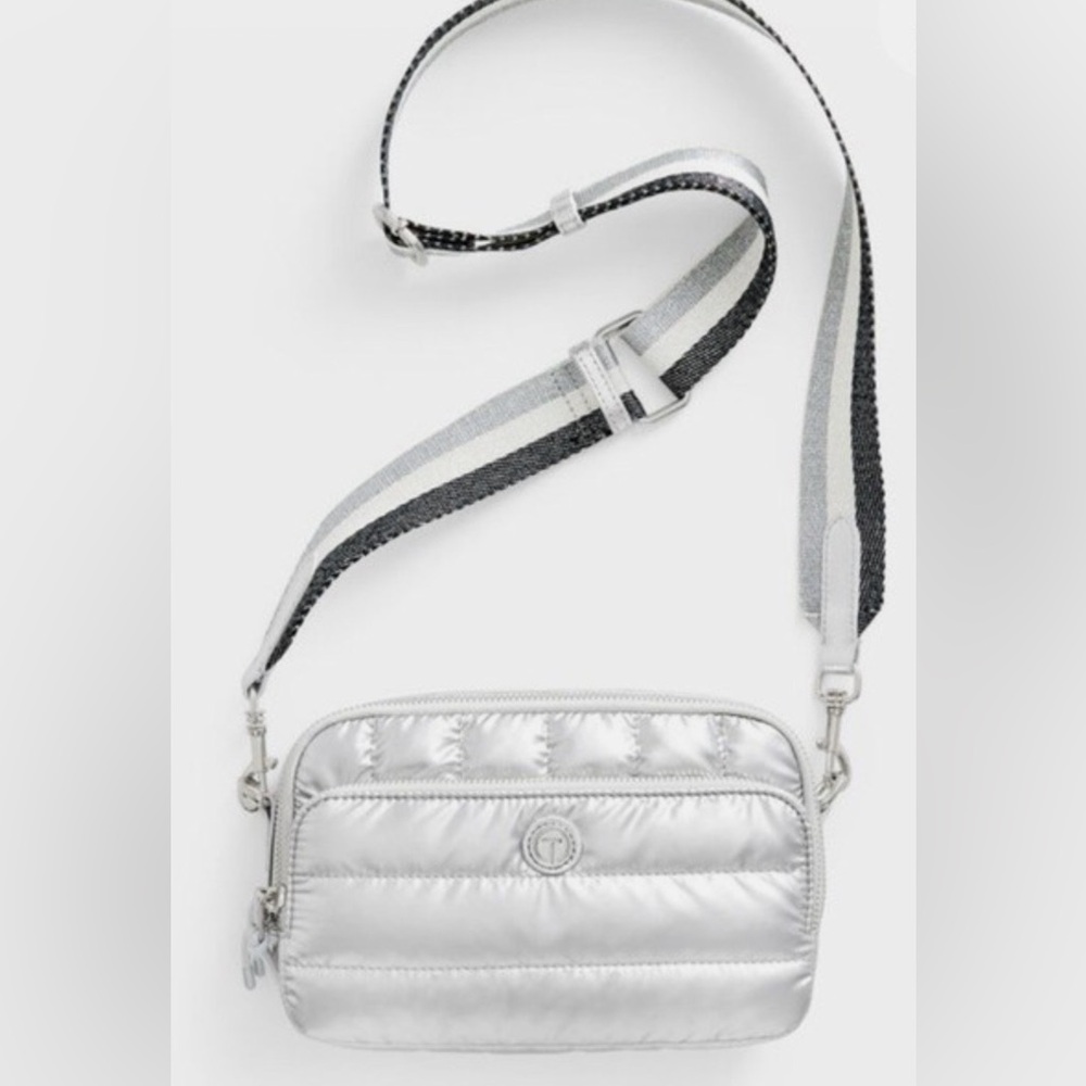 Talbots Silver Quilted Crossbody with Contrast Strap